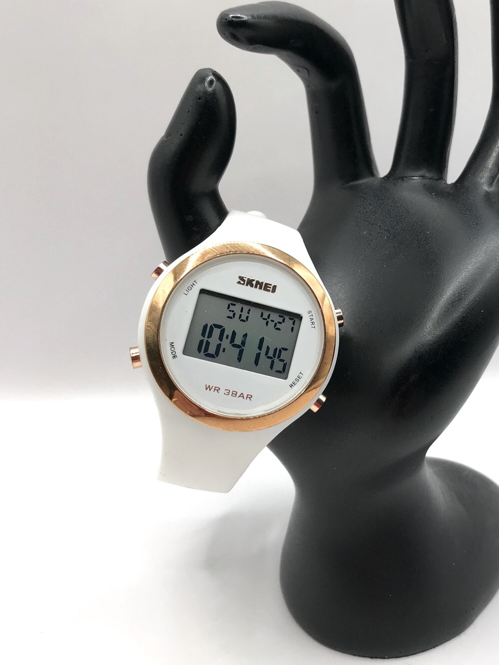 SKMEI White Digital Sport Watch with Rose Gold Bezel